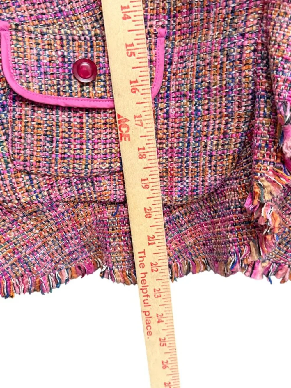 I C E Jacket Fringed Trim Ruffle Collar Tweed Women 12 Lined Pink Purple - Picture 6 of 14